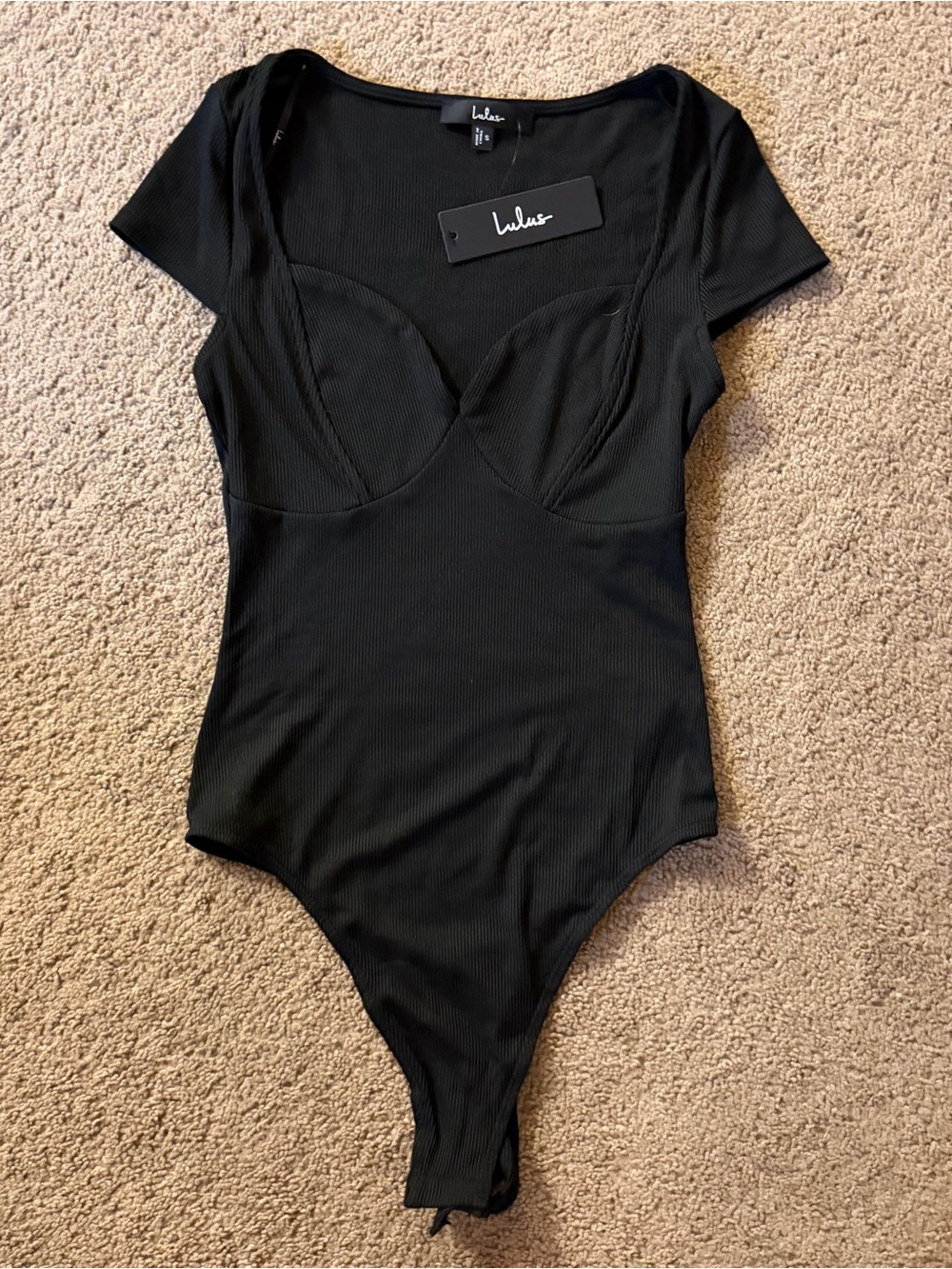 Lulu's Black Ribbed Sweetheart Bust Bodysuit